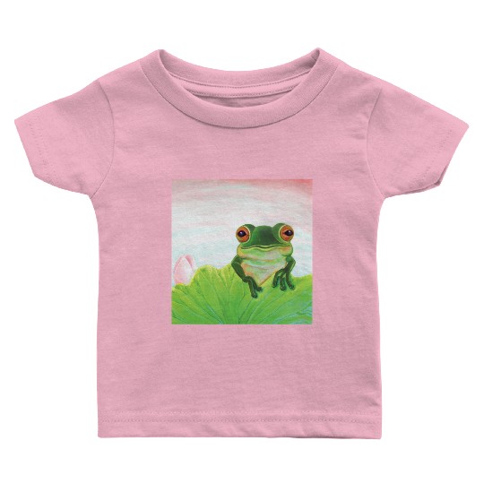 Green Frog Relaxing in the Pond Baby T Shirts