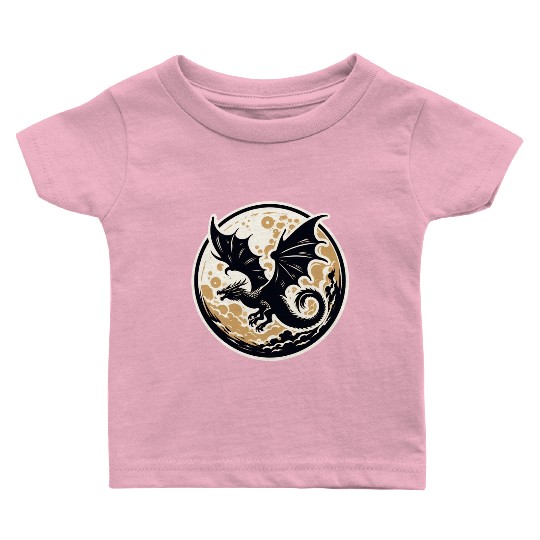 Mystical Dragon Silhouette Against Full Moon Baby T Shirts