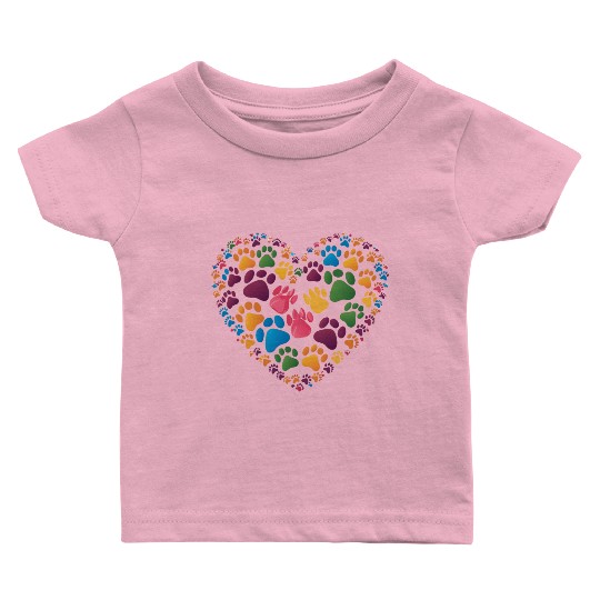 Colorful Cat Paw Prints Forming a Heart Shape Baby T Shirts
