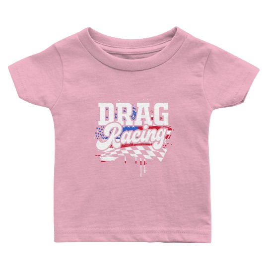 Racetrack Car Racing Lover US Flag Drag Racing Baby T Shirts