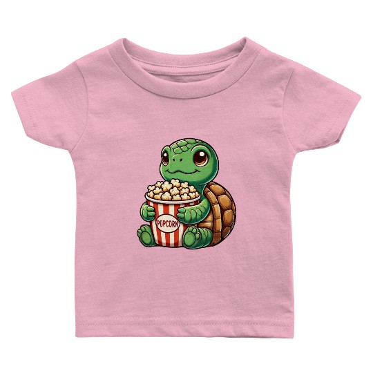 Cute turtle popcorn movies cinema fun Baby T Shirts