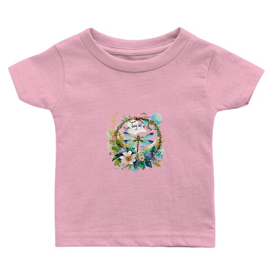 One day at a time dragonfly floral Baby T Shirts