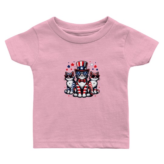 Patriotic Cat Fourth Of July Kitten Cat Lover Baby T Shirts