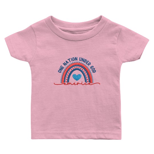 One Nation Under God Rainbow Embroidery Effect Baby T Shirts