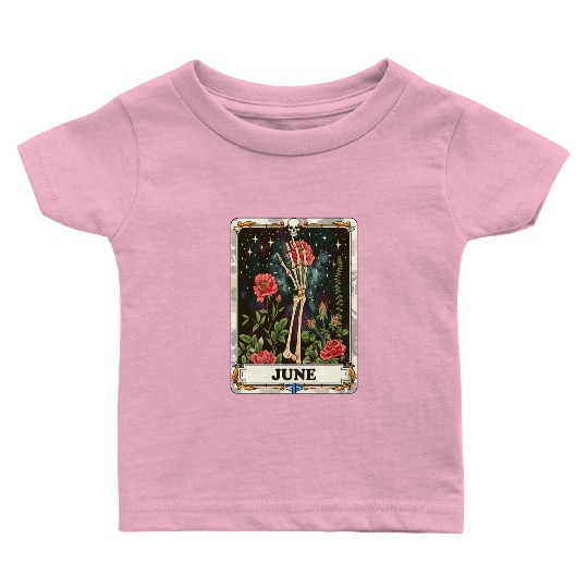 June Gothic Tarot Card - Rose Flower & Skeleton's Baby T Shirts