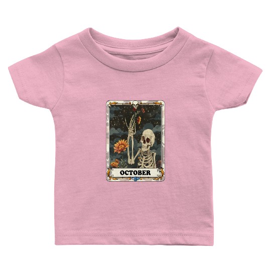 October Gothic Tarot Card - Marigold Flower & Skel Baby T Shirts