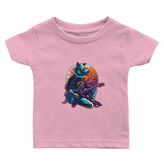 Blue Wolf Moon Guitar Player Retro Sunglasses Baby T Shirts