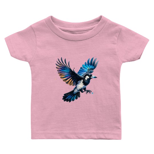 Pied Currawong in Flight Baby T Shirts