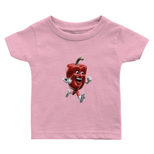 Red Bell Pepper Running Realistic Baby T Shirts