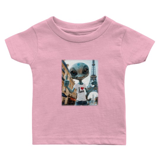 A Alien in Paris. I love Paris Baby T Shirts