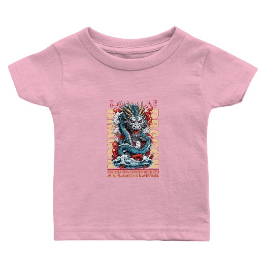 Japanese dragon on waves Baby T Shirts