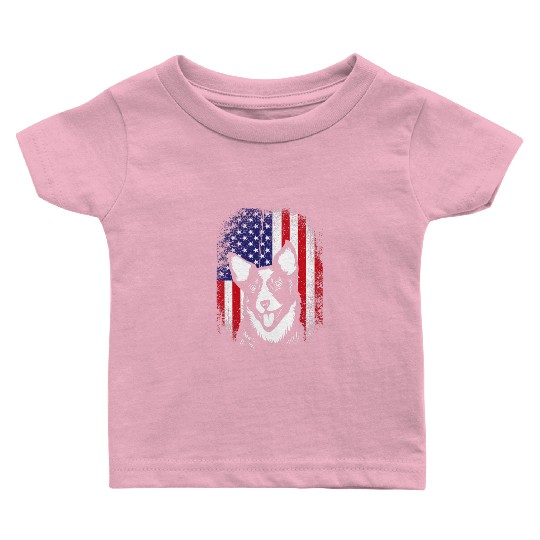 4th Of July US Flag Cute Australian Cattle Dog Baby T Shirts