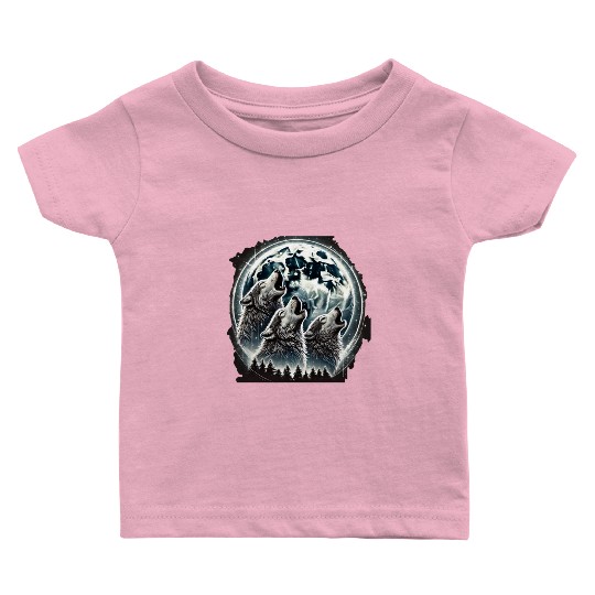 Wolfs Moon Nature Cute forest graphic Baby T Shirts