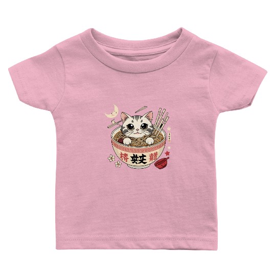Kawaii Ramen Cat Japanese Noodles for Otaku Lovers Baby T Shirts