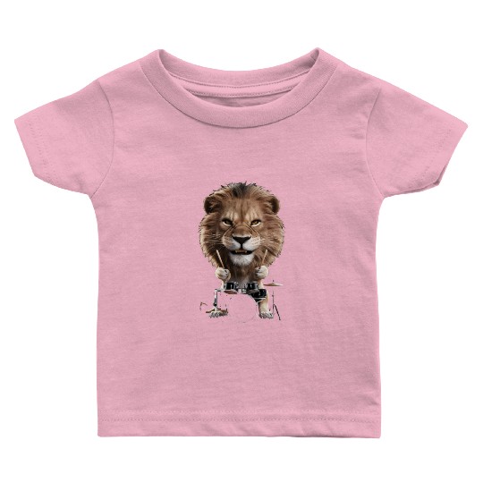 Lion Playing Drums Realistic Baby T Shirts