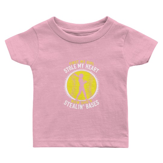 Stole Heart Softball Dad Funny Daddy Father's Day Baby T Shirts