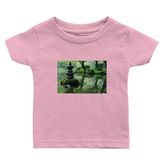 Zen Stone Stack Reflected in Tranquil Pond Baby T Shirts