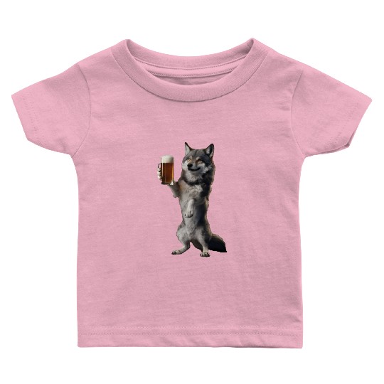 Wolf Drinking Beer Realistic Baby T Shirts