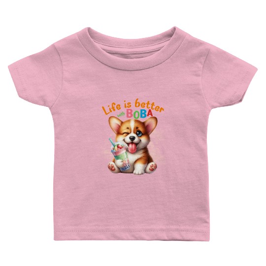 Corgi with BOBA tea Milk TEA Bubble tea Baby T Shirts
