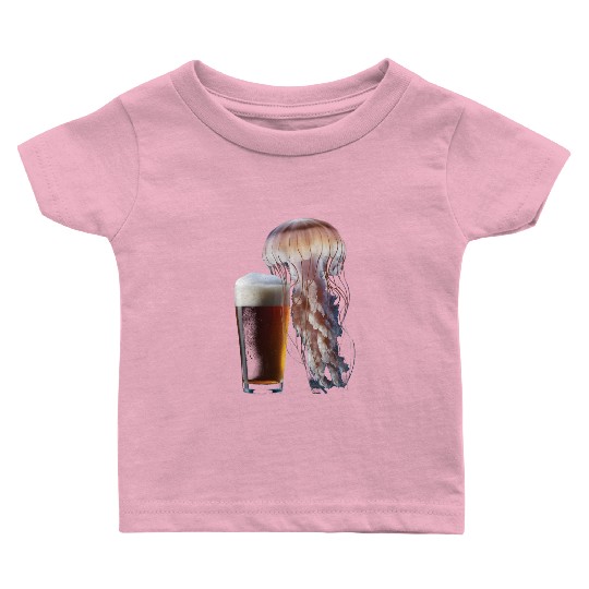 Jellyfish Drinking Beer Realistic Baby T Shirts