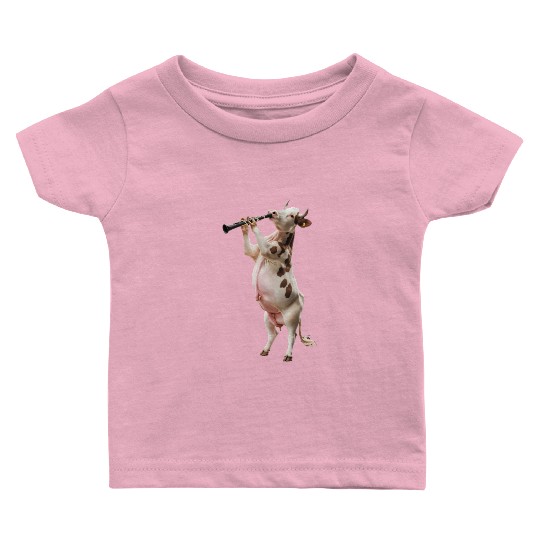 Cow Playing Clarinet Realistic Baby T Shirts
