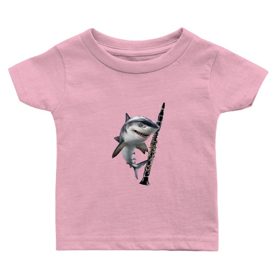 Shark Playing Clarinet Realistic Baby T Shirts