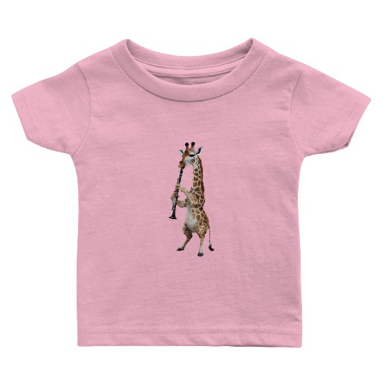 Giraffe Playing Clarinet Realistic Baby T Shirts