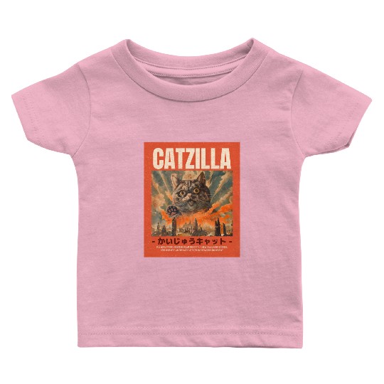 Catzilla Vintage Japanese Funny Angry Cat Baby T Shirts