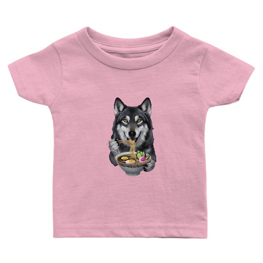 Wolf Eating Ramen Realistic Baby T Shirts