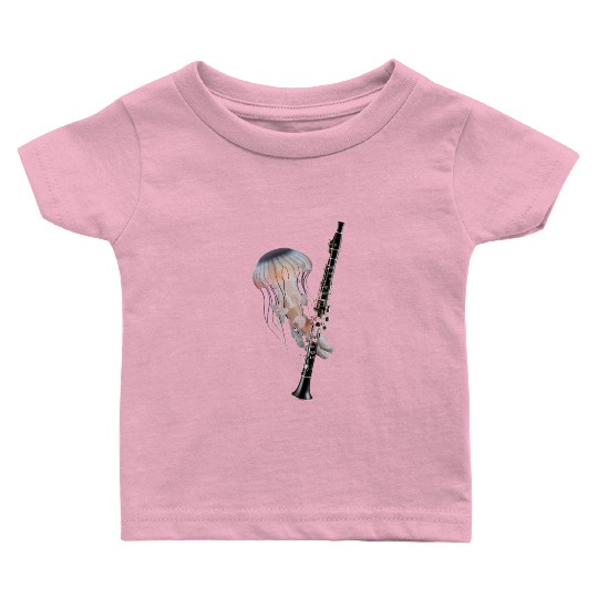 Jellyfish Playing Clarinet Realistic Baby T Shirts