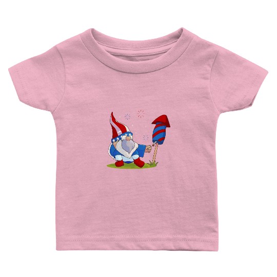 Adorable Gnome Fireworks America Baby T Shirts