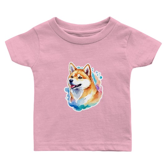 Shiba Inu Watercolor Baby T Shirts
