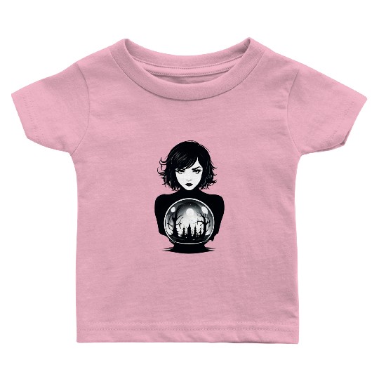 Witchy Woman Gazing into a Crystal Ball Baby T Shirts
