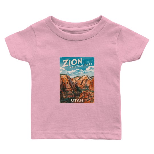 Vintage Travel Zion National Park Utah Landscape Baby T Shirts