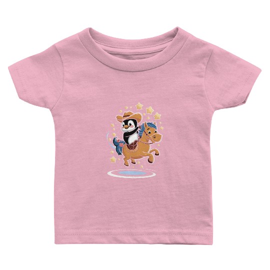 Adorable Penguin Cowboy Riding a Magical Pony Baby T Shirts