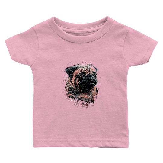 Pug Drawing Abstract Animal Illustration with Baby T Shirts