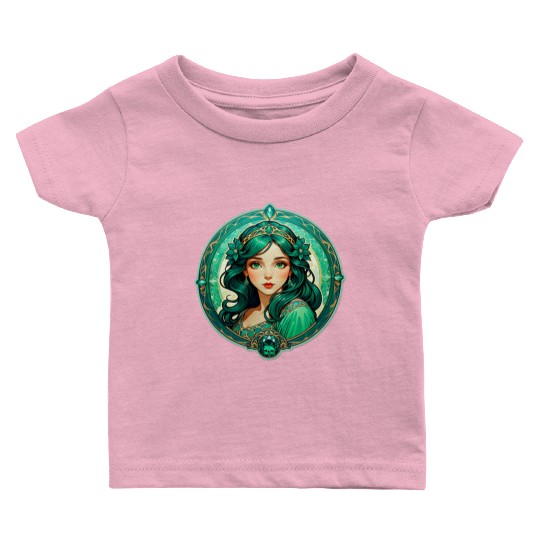 Emerald Haired Fantasy Princess Portrait Baby T Shirts