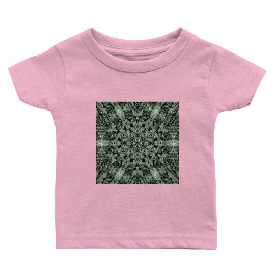 watercolor green white black mandala Baby T Shirts