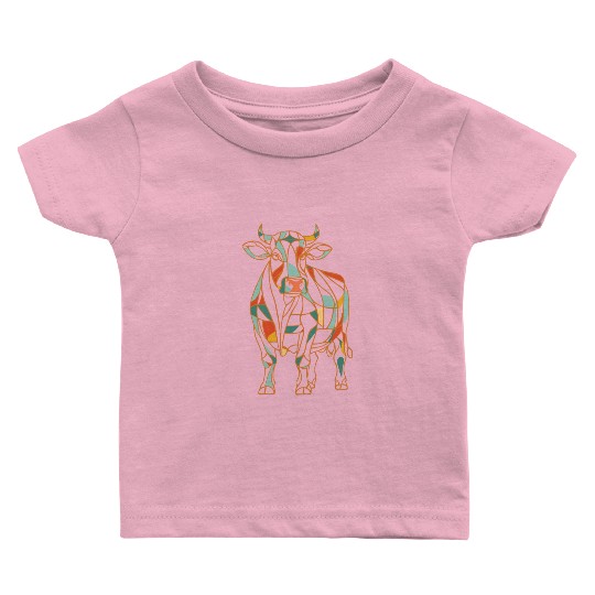 Geometric Farm Animal Graphic Vibrant Cow Baby T Shirts