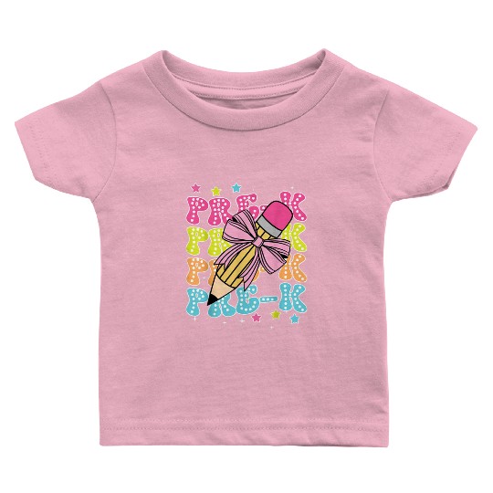 Pre K Teacher Pencil Coquette Bow Back To School K Baby T Shirts