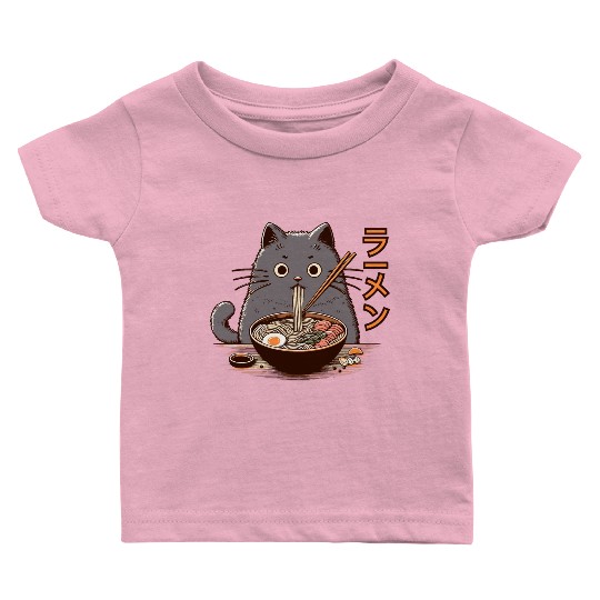 Japanese Cat Eating Ramen Baby T Shirts