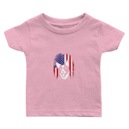 4th Of July Vintage US Flag Australian Cattle Dog Baby T Shirts
