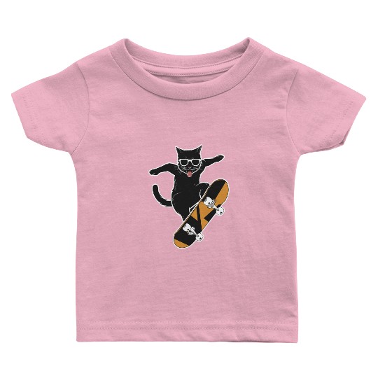 Cat Wearing Sunglasses Skateboarding Magic Baby T Shirts