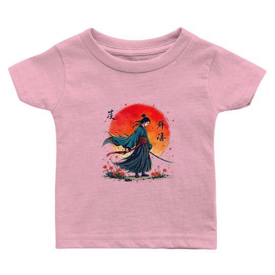 Samurai Warrior Embraces Spirits Baby T Shirts