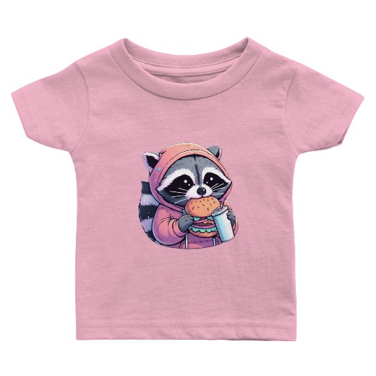Trash Panda - Raccoon eating fast food Baby T Shirts