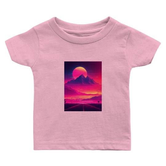Neon Horizon: A Synthwave Journey Baby T Shirts