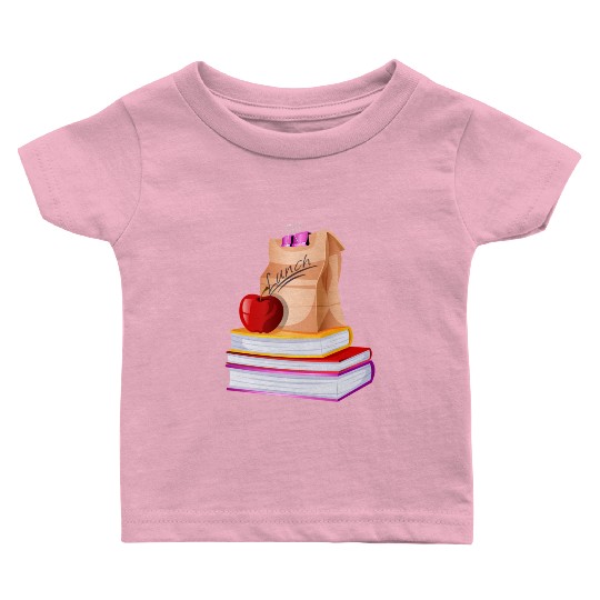 Lunch Bag with Apple on Top of a Book Stack Baby T Shirts