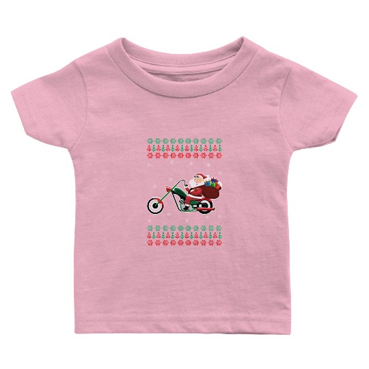 Santa Claus Motorcycle Ugly Christmas Sweater Xmas Baby T Shirts