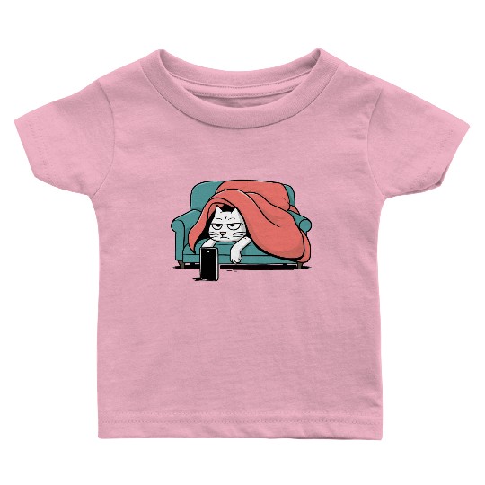 Bored Cat on Couch With Smart Phone Baby T Shirts