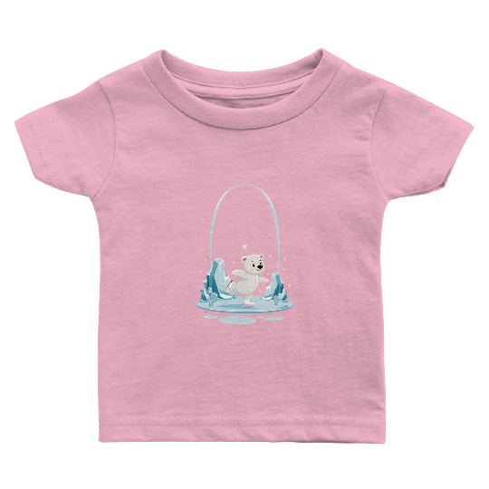 Adorable Ice Skating polar bear with Snowflakes Baby T Shirts